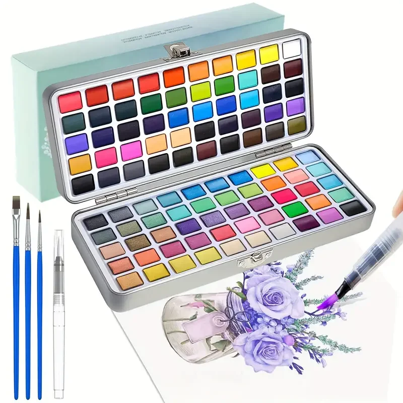 Deluxe 50/100/168-Color Watercolor Paint Set with Brushes & Pencils - Washable, Vibrant Art Supplies for Adults