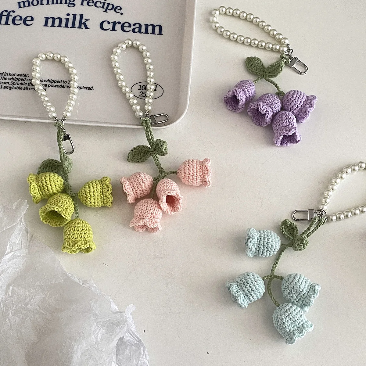 Bag Pendants Creative Cute Pearl Knitted Orchid Flower Fashionable Versatile Bag Accessories Sweet Multifunctional Keychains