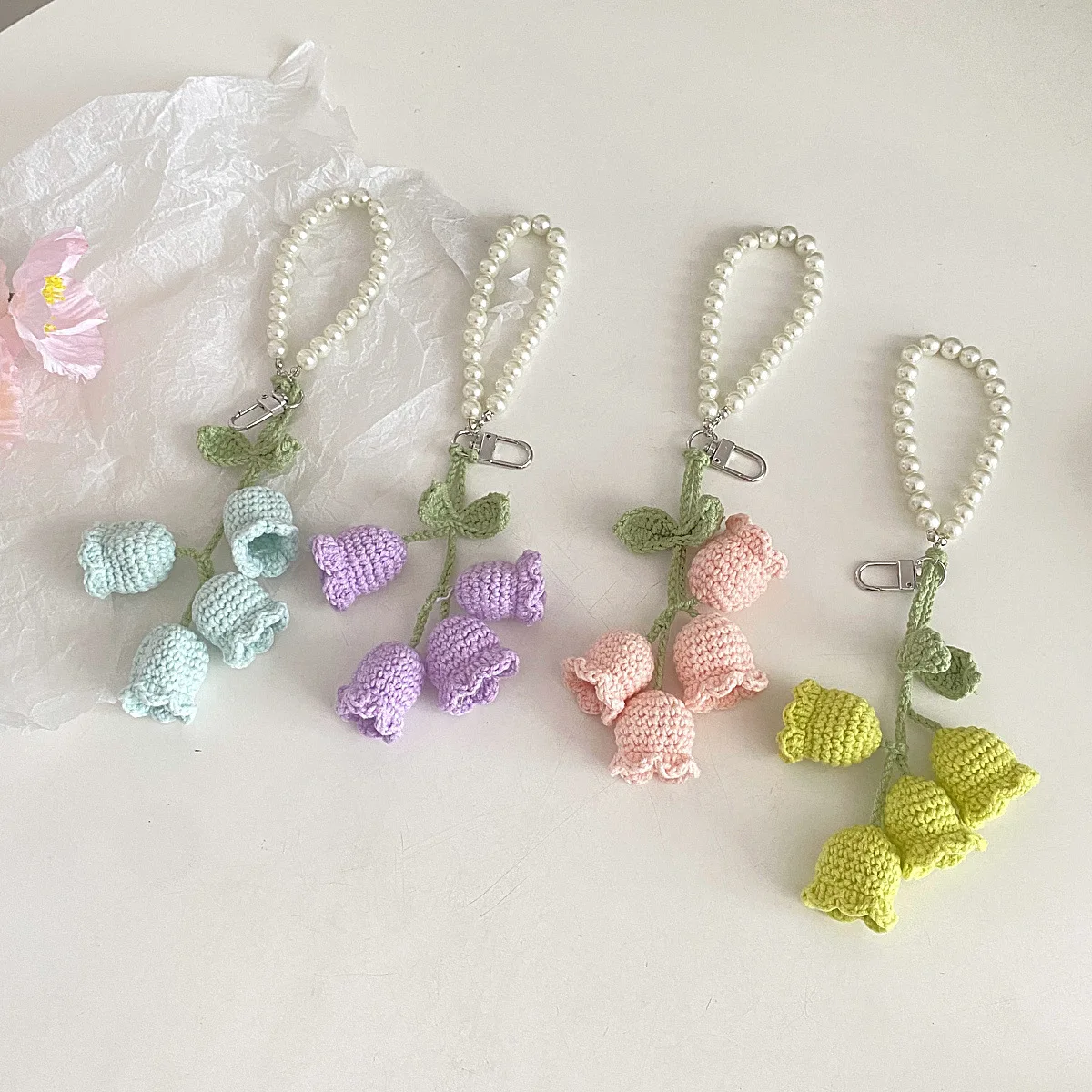Bag Pendants Creative Cute Pearl Knitted Orchid Flower Fashionable Versatile Bag Accessories Sweet Multifunctional Keychains