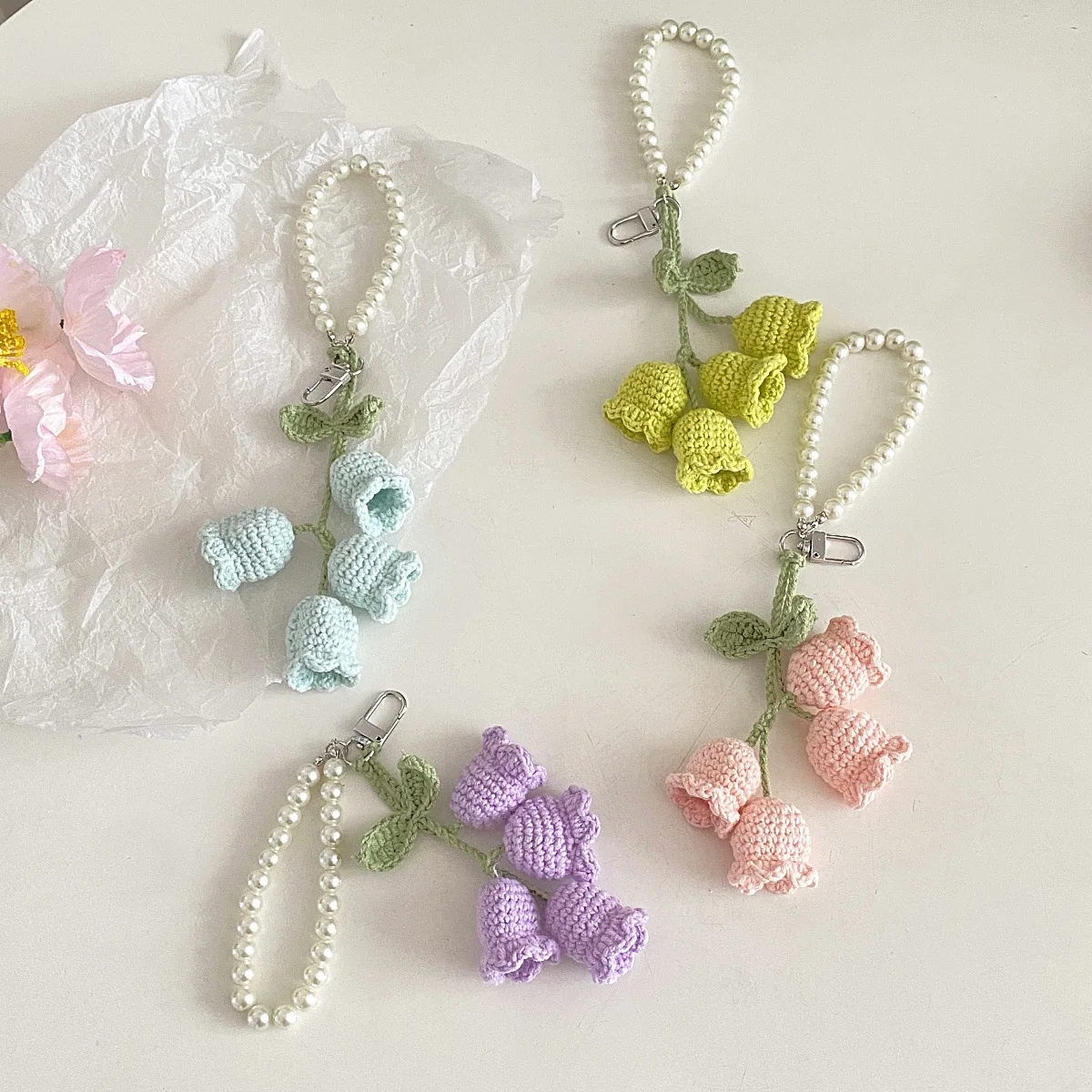 Bag Pendants Creative Cute Pearl Knitted Orchid Flower Fashionable Versatile Bag Accessories Sweet Multifunctional Keychains