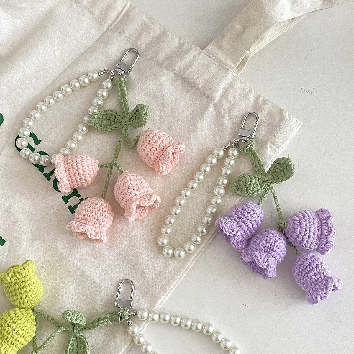 Bag Pendants Creative Cute Pearl Knitted Orchid Flower Fashionable Versatile Bag Accessories Sweet Multifunctional Keychains