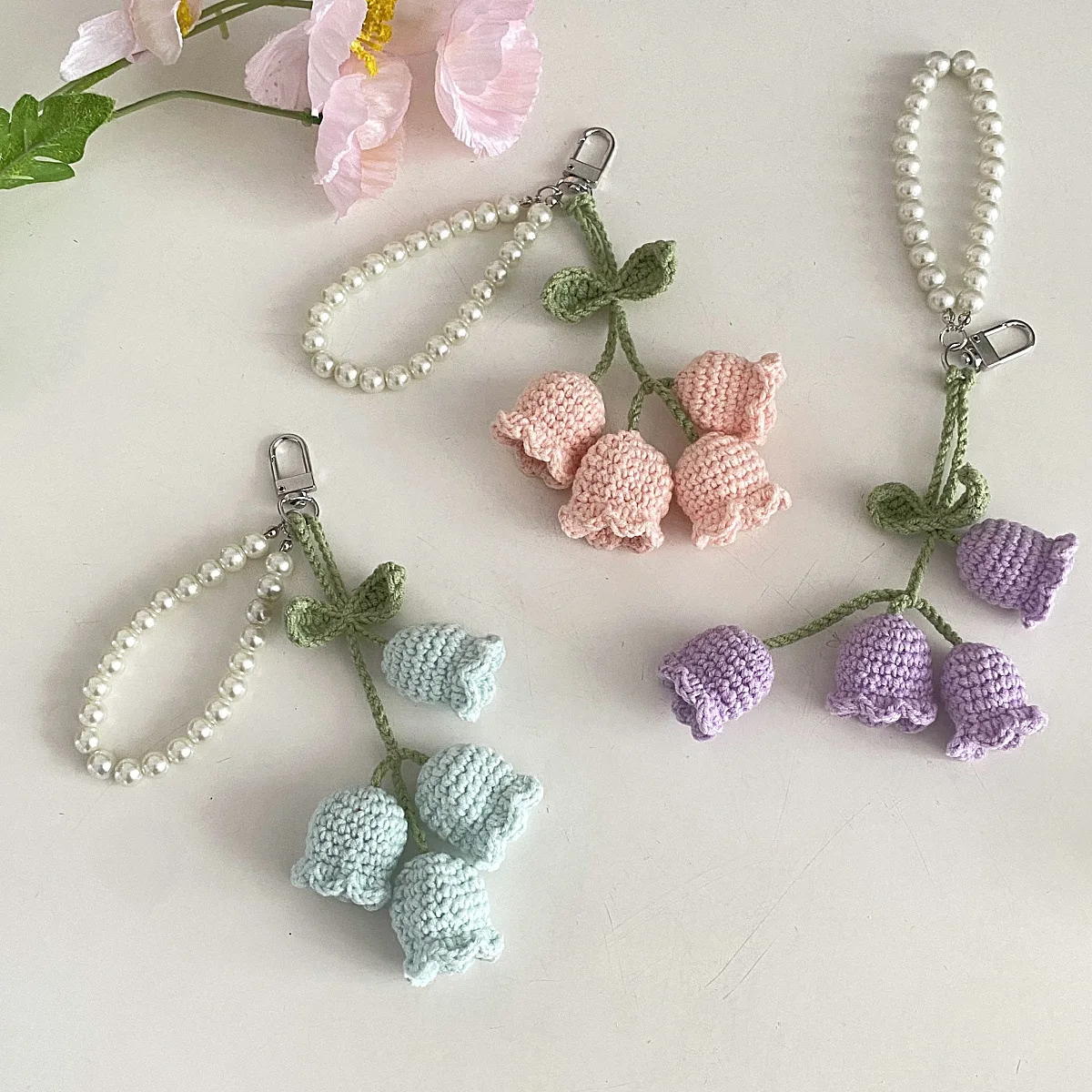 Bag Pendants Creative Cute Pearl Knitted Orchid Flower Fashionable Versatile Bag Accessories Sweet Multifunctional Keychains