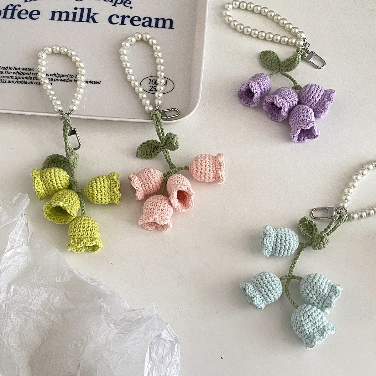 Bag Pendants Creative Cute Pearl Knitted Orchid Flower Fashionable Versatile Bag Accessories Sweet Multifunctional Keychains