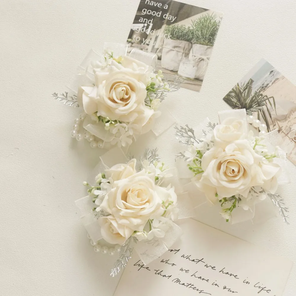 Champagne Artificial Flower Corsages Things for Wedding The Bride Corsage Party Prom Corsages for Ceremony Boutonniere on Hand