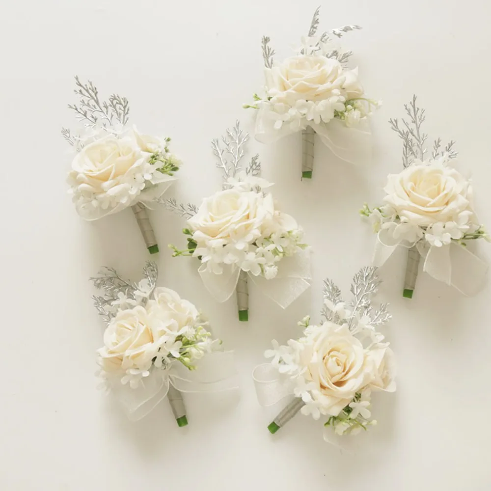 Champagne Artificial Flower Corsages Things for Wedding The Bride Corsage Party Prom Corsages for Ceremony Boutonniere on Hand