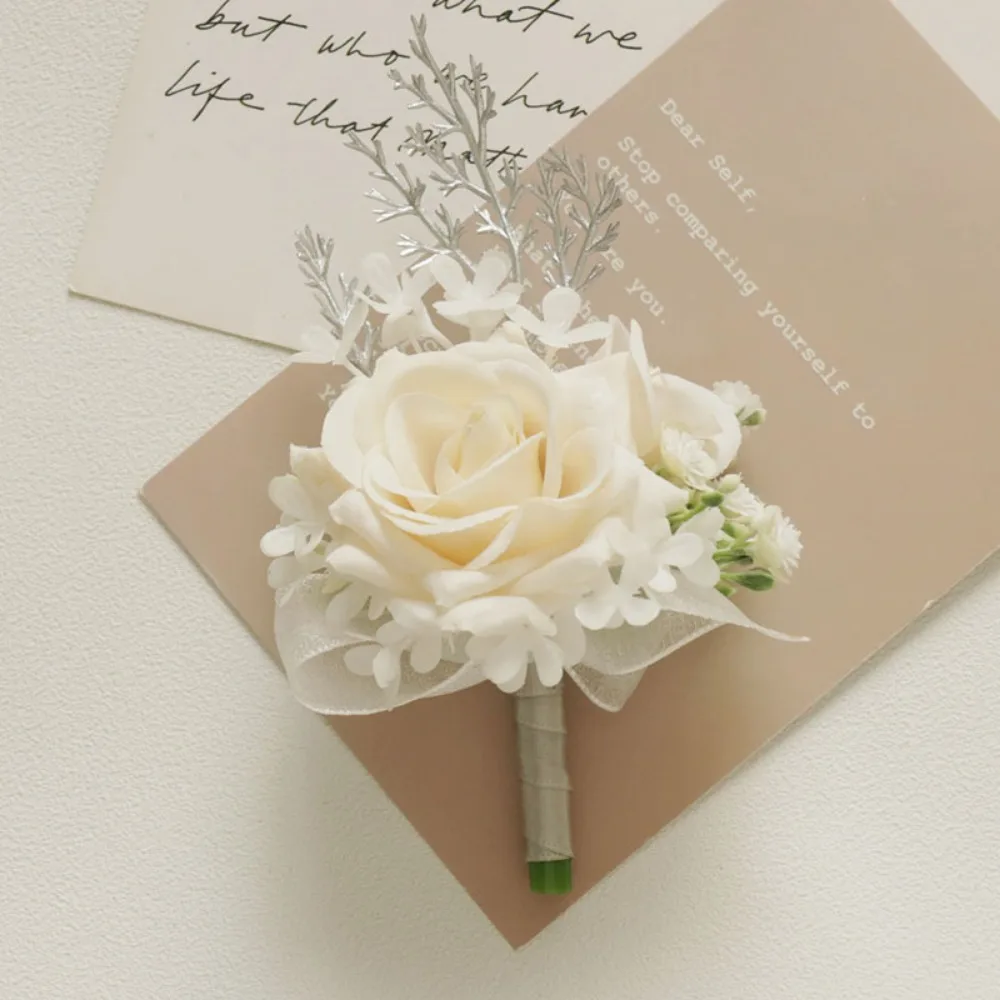 Champagne Artificial Flower Corsages Things for Wedding The Bride Corsage Party Prom Corsages for Ceremony Boutonniere on Hand