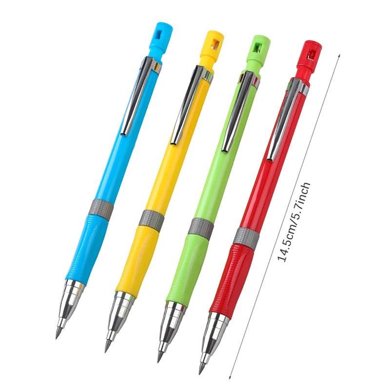4Pcs/Set 2.0mm Mixed Color Mechanical Pencil with Pencil Sharpener Smooth Writing Office School Stationery Supplies