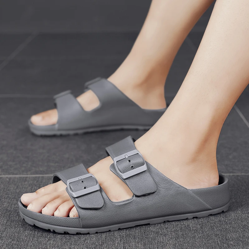 Summer Adjustable Soft Slippers for Men EVA Flat Cloud Slides Lightweight Non-slip Solid Color Beach Man Sandals Plus Size