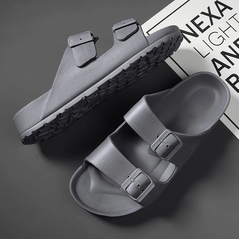 Summer Adjustable Soft Slippers for Men EVA Flat Cloud Slides Lightweight Non-slip Solid Color Beach Man Sandals Plus Size