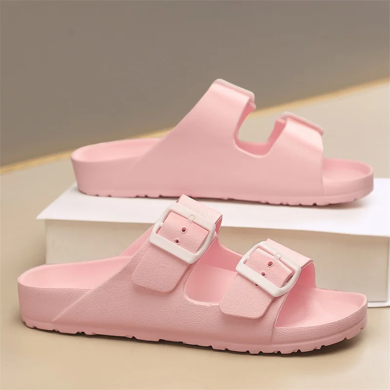 Summer Adjustable Soft Slippers for Men EVA Flat Cloud Slides Lightweight Non-slip Solid Color Beach Man Sandals Plus Size