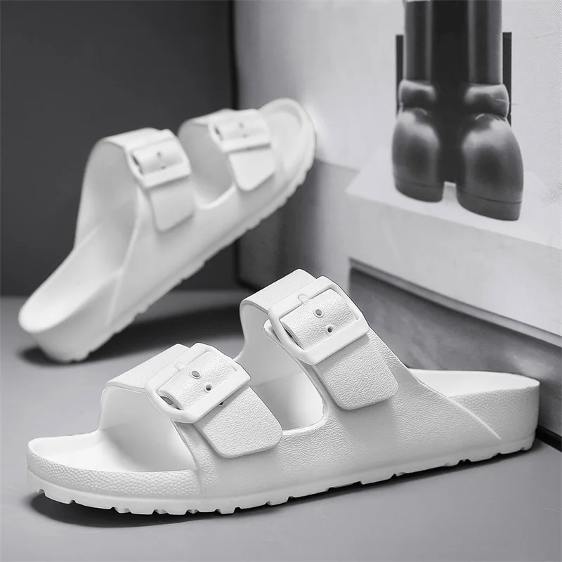 Summer Adjustable Soft Slippers for Men EVA Flat Cloud Slides Lightweight Non-slip Solid Color Beach Man Sandals Plus Size