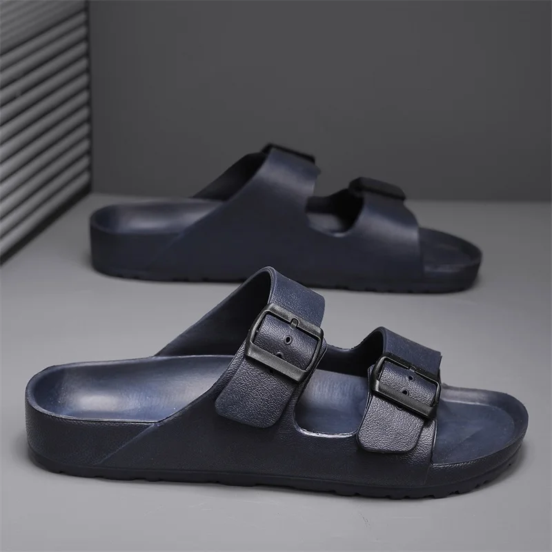 Summer Adjustable Soft Slippers for Men EVA Flat Cloud Slides Lightweight Non-slip Solid Color Beach Man Sandals Plus Size