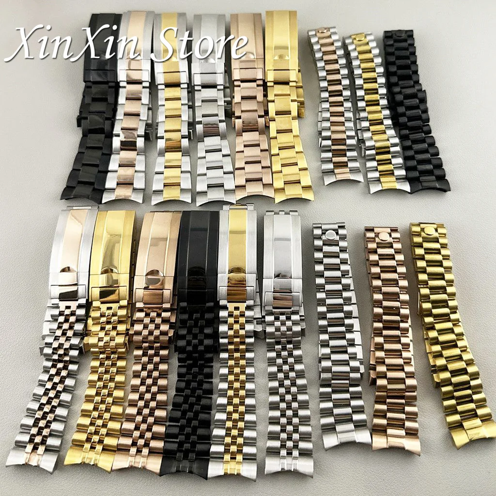 20mm Width 904L Solid Stainless Steel Strap Brushed Polished Oyster Jubilee Presidential Bracelet NH35 Part Glide Lock Clasp