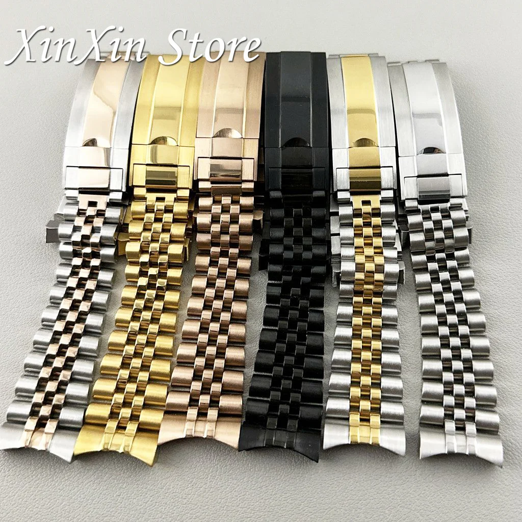 20mm Width 904L Solid Stainless Steel Strap Brushed Polished Oyster Jubilee Presidential Bracelet NH35 Part Glide Lock Clasp