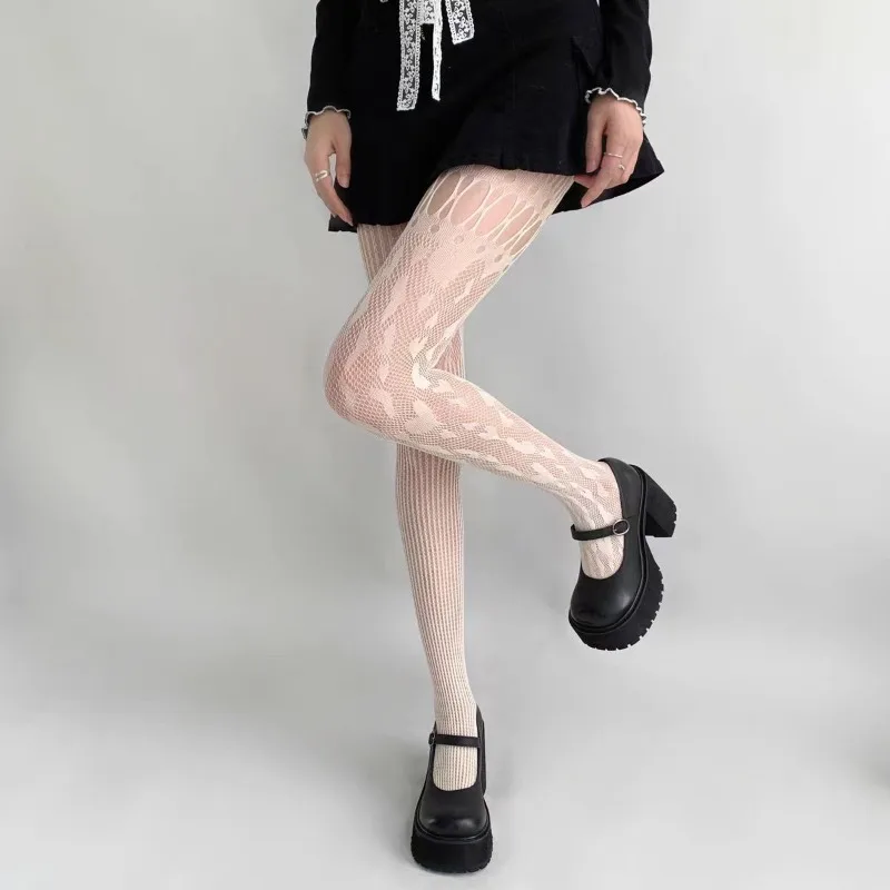 Sexy Fishnet Hollow Out Heart Pantyhose Women New Asymmetric Design Holes Slim Mesh Tights JK Japanese Style Y2k Nylon Hosiery