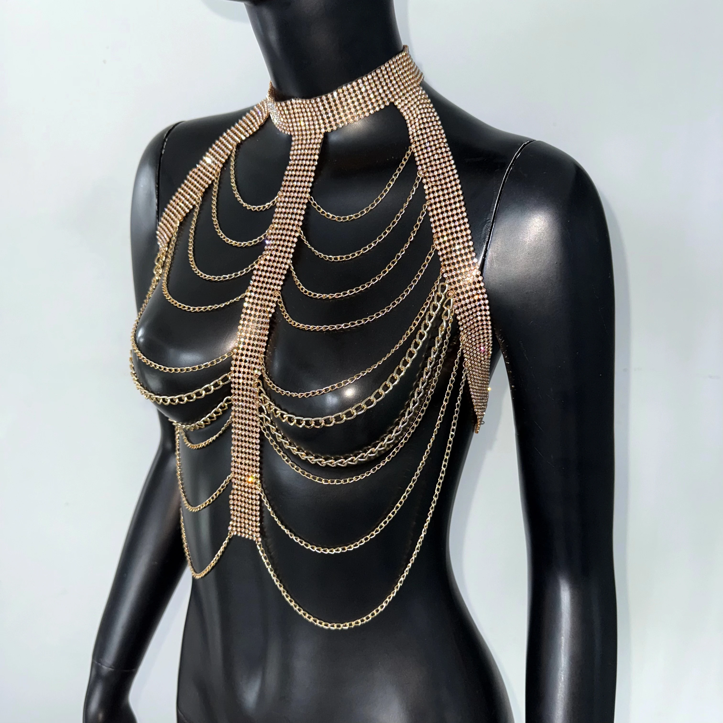 New Variety Of Body Chain Temperament White Pearl Suspender Silver Chain Top Metal Layered Fashionable Women's Clothing