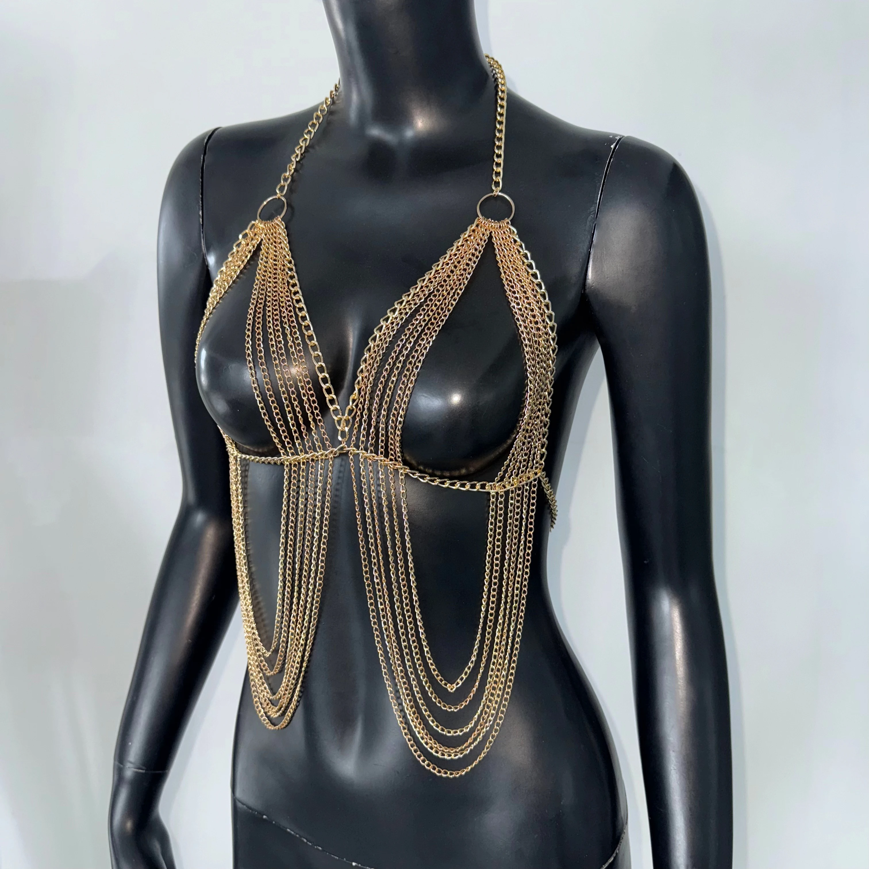 New Variety Of Body Chain Temperament White Pearl Suspender Silver Chain Top Metal Layered Fashionable Women's Clothing