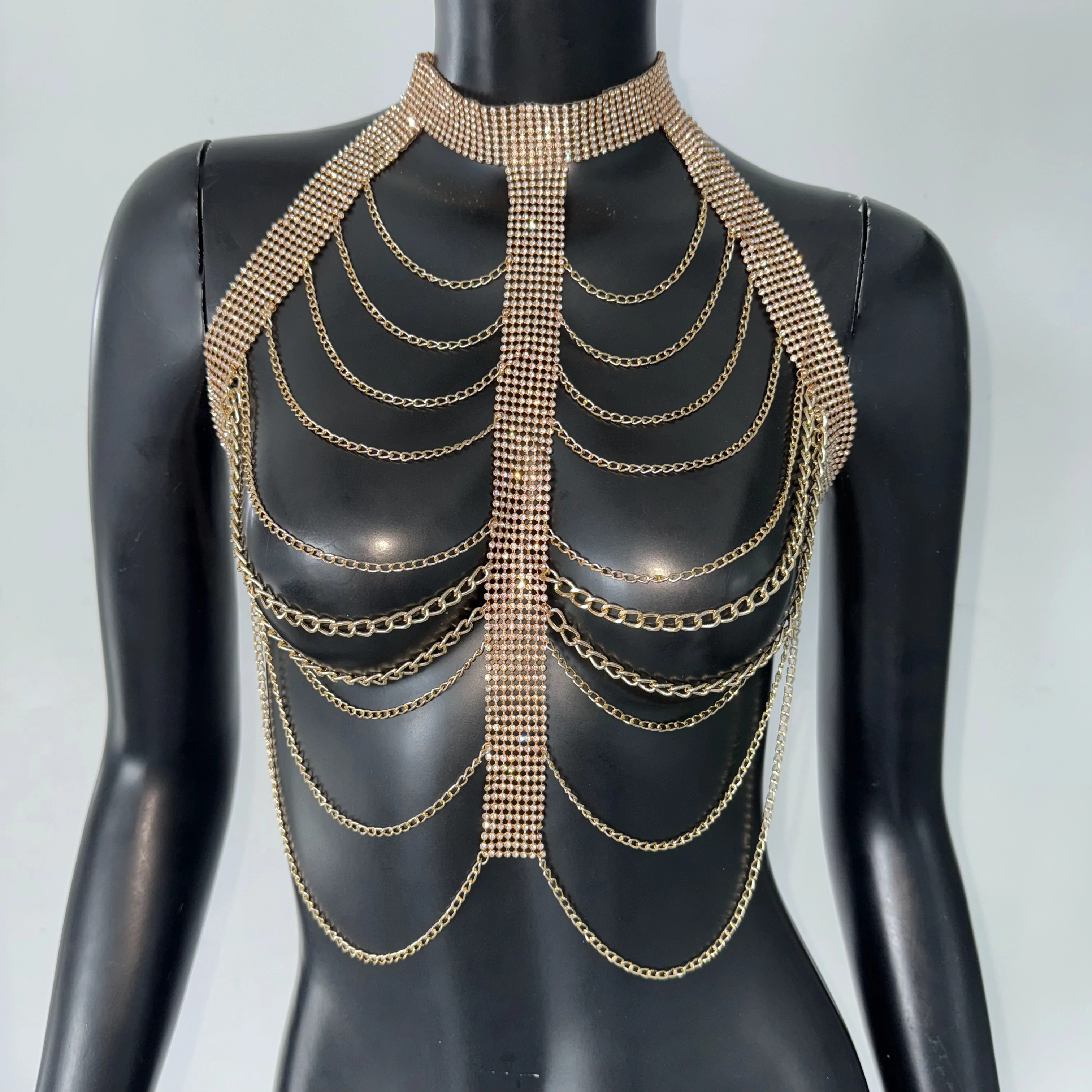 New Variety Of Body Chain Temperament White Pearl Suspender Silver Chain Top Metal Layered Fashionable Women's Clothing