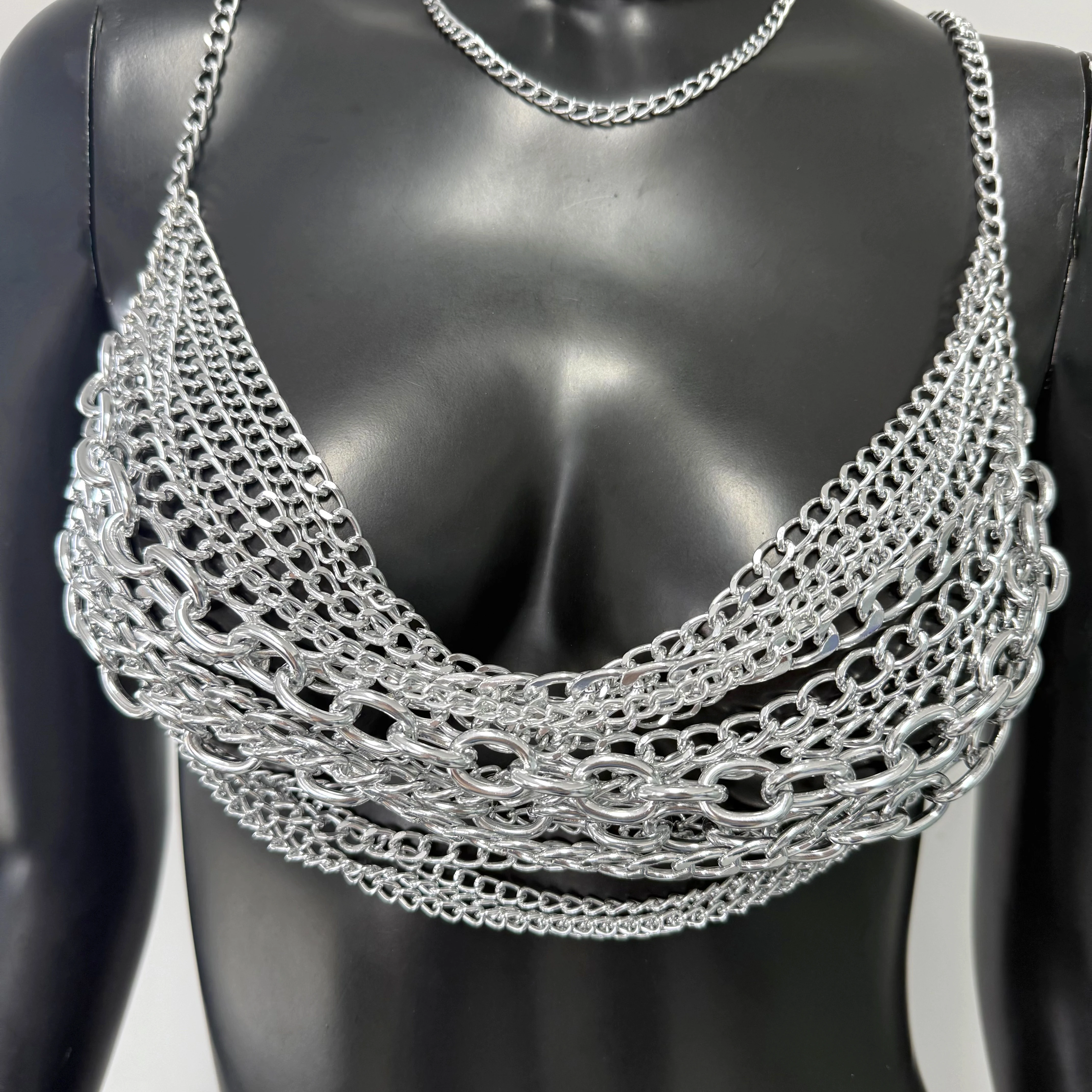 New Variety Of Body Chain Temperament White Pearl Suspender Silver Chain Top Metal Layered Fashionable Women's Clothing