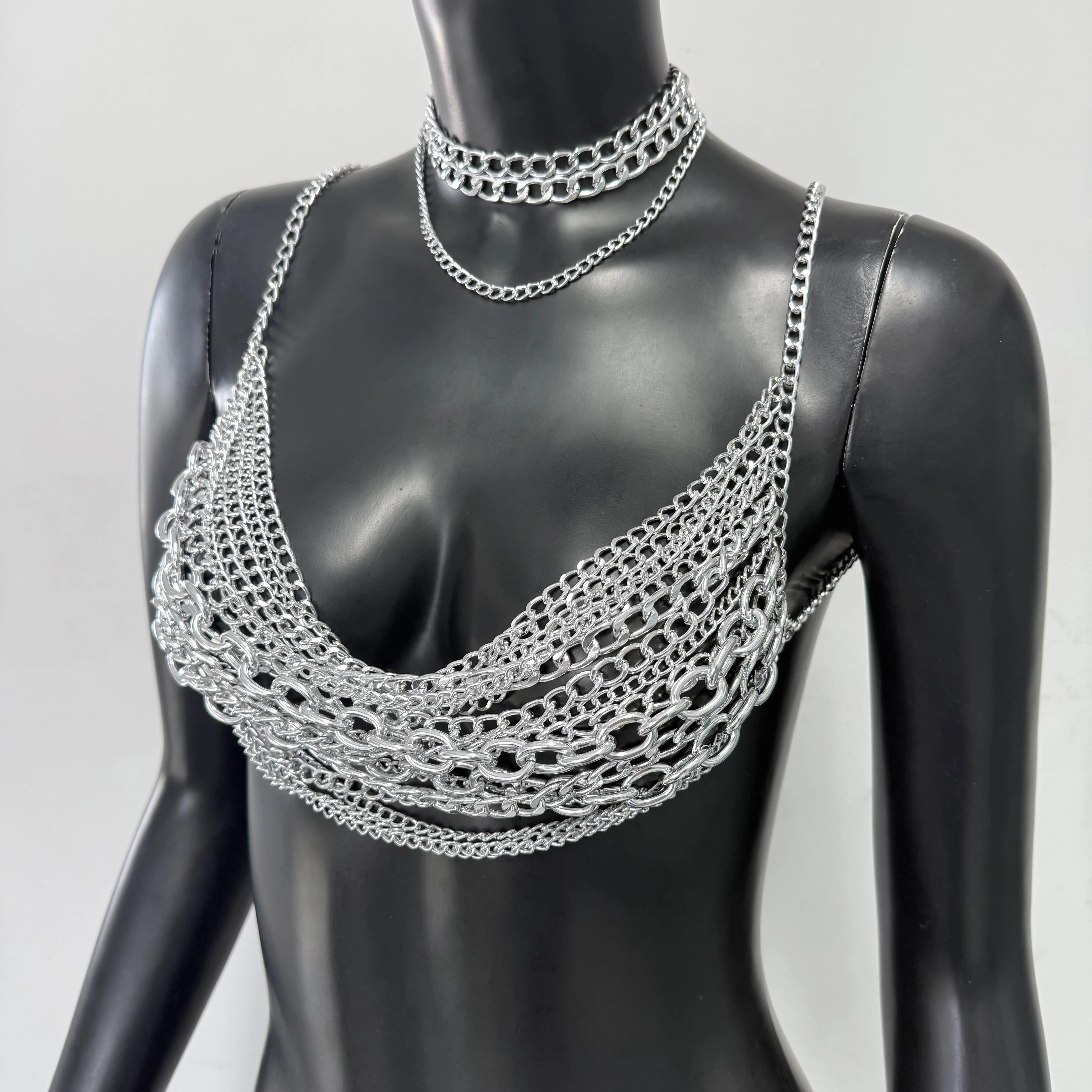 New Variety Of Body Chain Temperament White Pearl Suspender Silver Chain Top Metal Layered Fashionable Women's Clothing