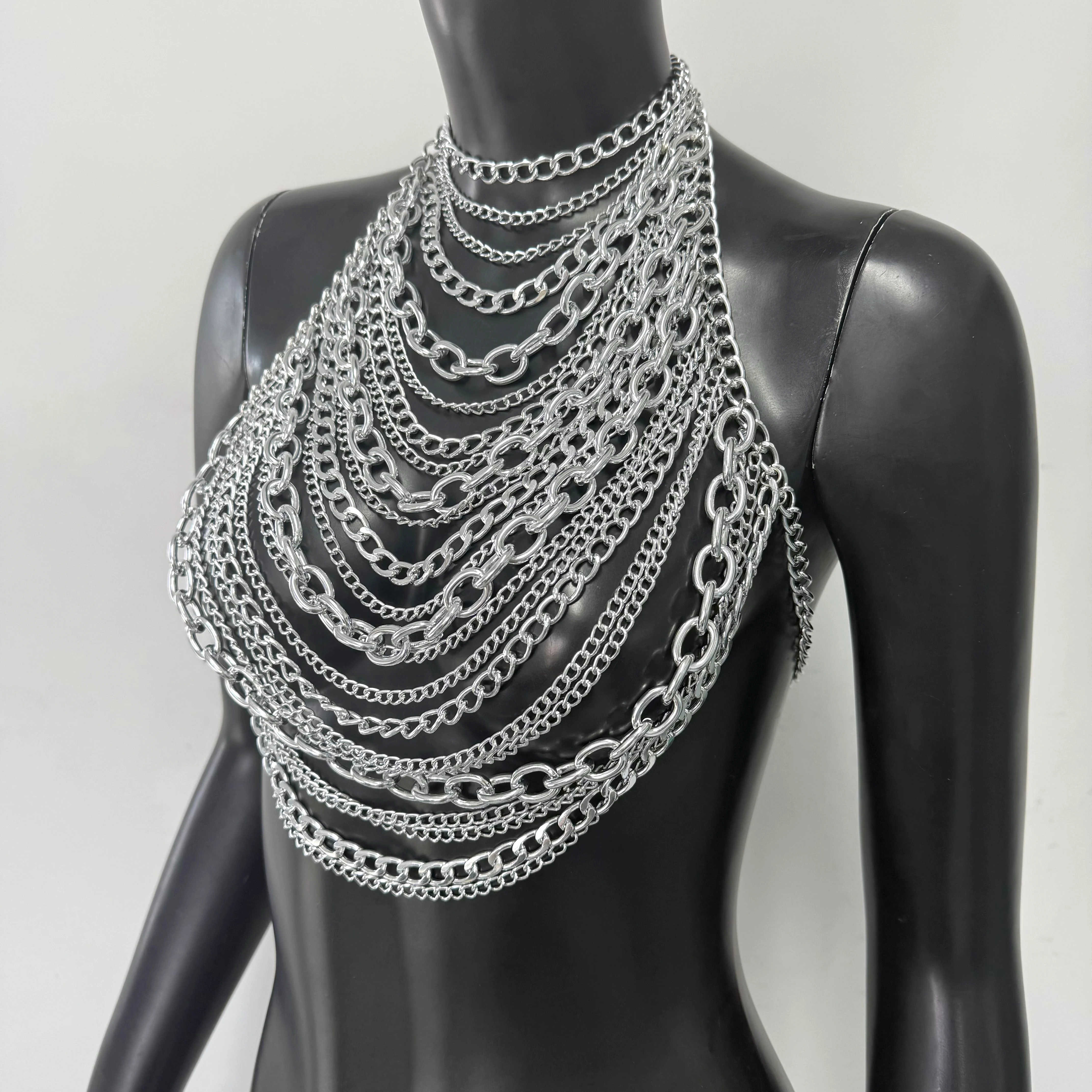 New Variety Of Body Chain Temperament White Pearl Suspender Silver Chain Top Metal Layered Fashionable Women's Clothing