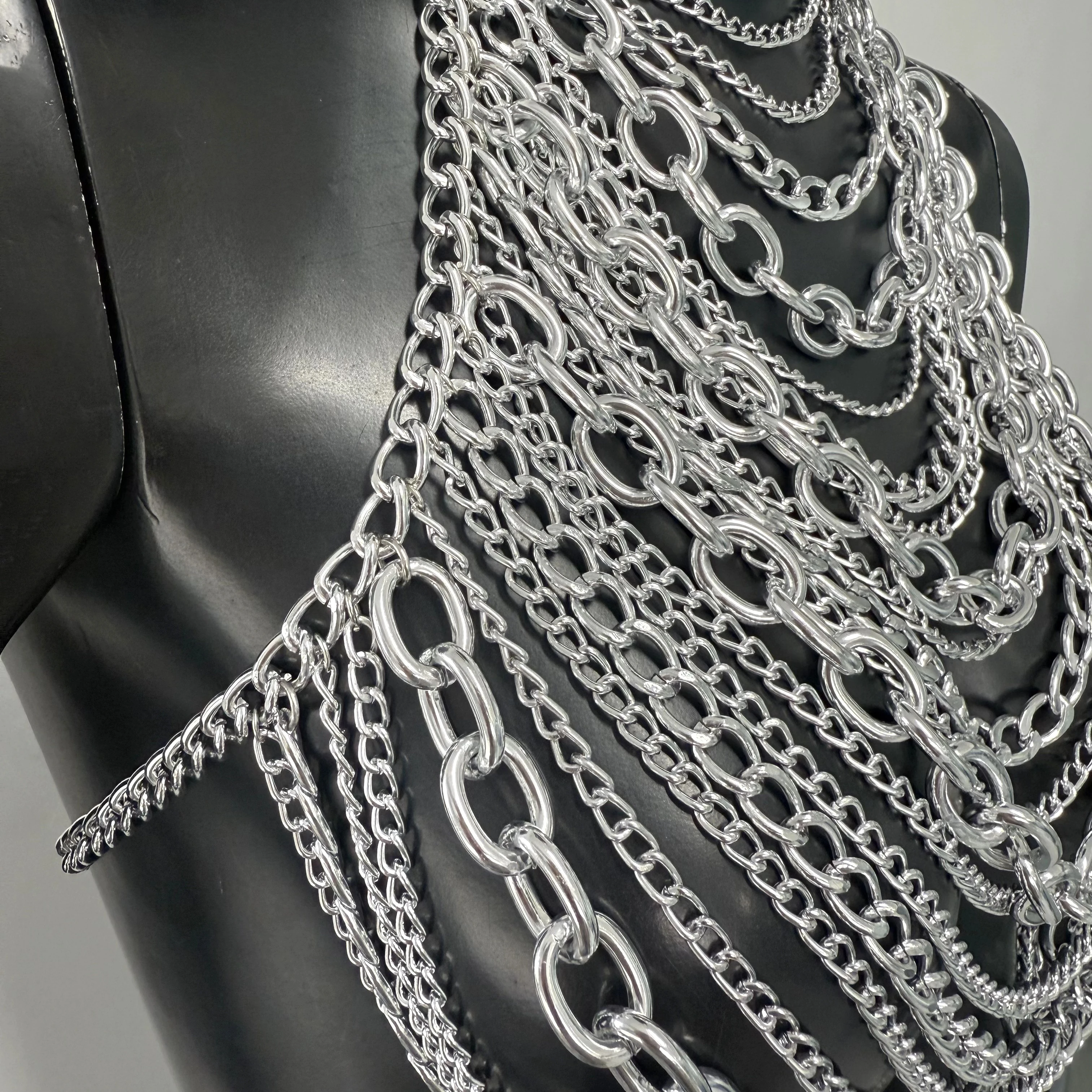 New Variety Of Body Chain Temperament White Pearl Suspender Silver Chain Top Metal Layered Fashionable Women's Clothing