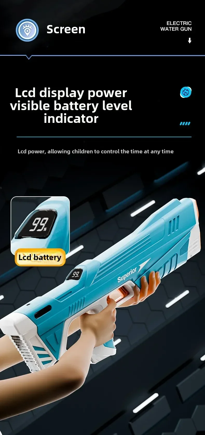 New Children Electric Water Gun Wholesale AutomaticWater Absorption Battery DisplayLarge Capacity Boys' Water PlayToyWaterGun