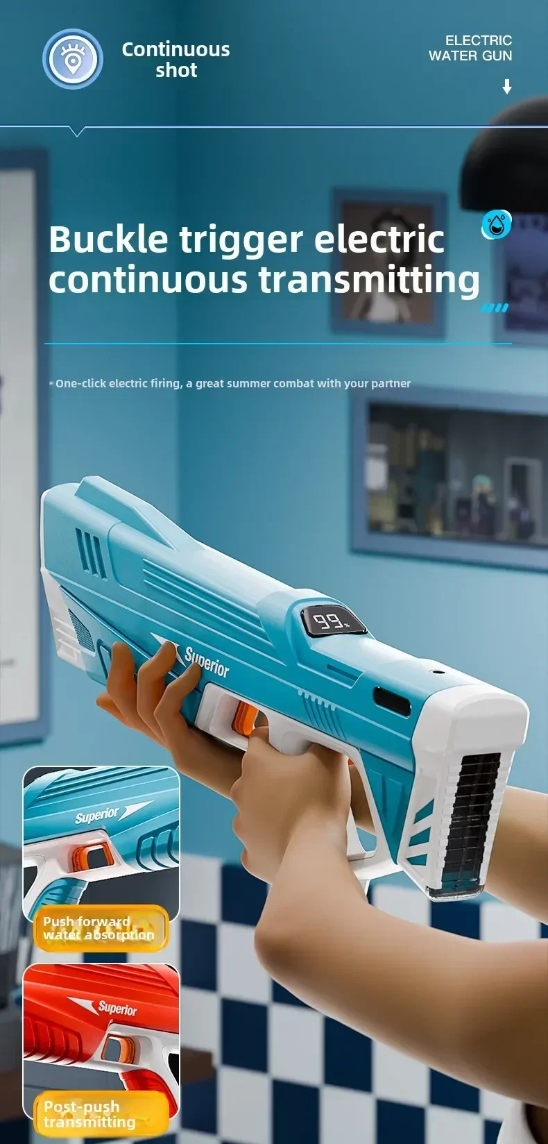 New Children Electric Water Gun Wholesale AutomaticWater Absorption Battery DisplayLarge Capacity Boys' Water PlayToyWaterGun