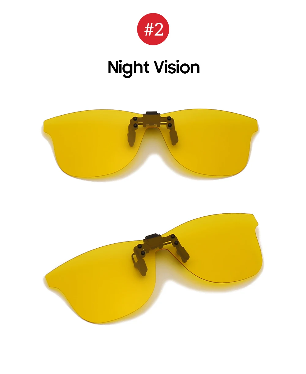 VIVIBEE Square Mirror Men's Clip on Polarized Night Driving Glasses Yellow UV400 Women Sunglasses Fishing Clips