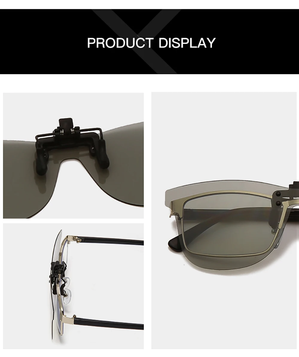 VIVIBEE Square Mirror Men's Clip on Polarized Night Driving Glasses Yellow UV400 Women Sunglasses Fishing Clips