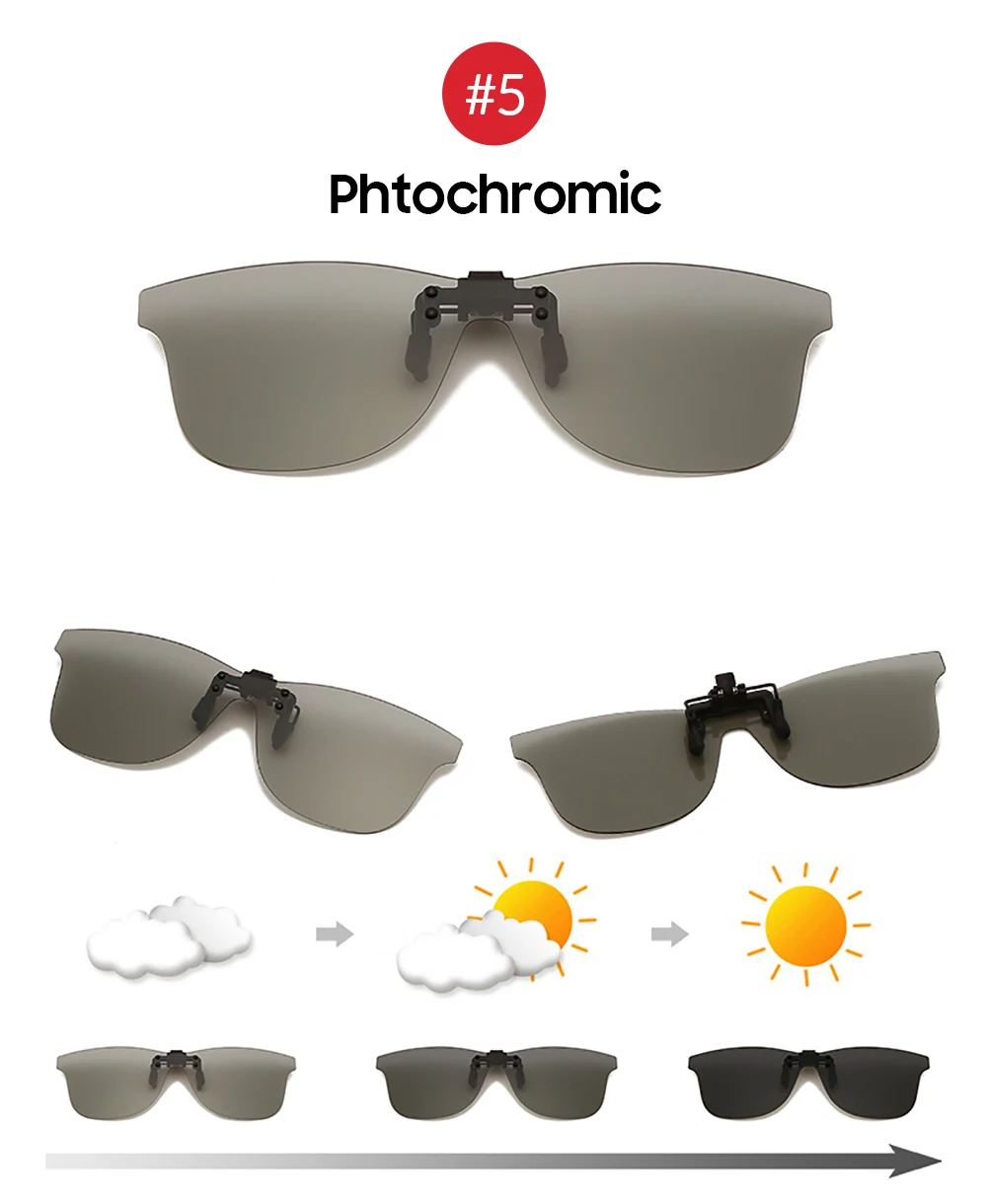 VIVIBEE Square Mirror Men's Clip on Polarized Night Driving Glasses Yellow UV400 Women Sunglasses Fishing Clips