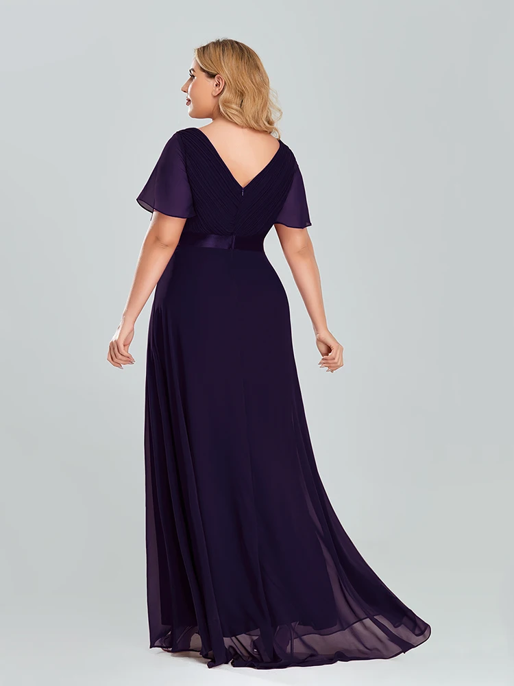 Plus Size Evening Dresses Long XUCTHHC Elegant A Line V Neck Ruffles Chiffon Formal Wedding Party Dress Robe De Soiree 2021