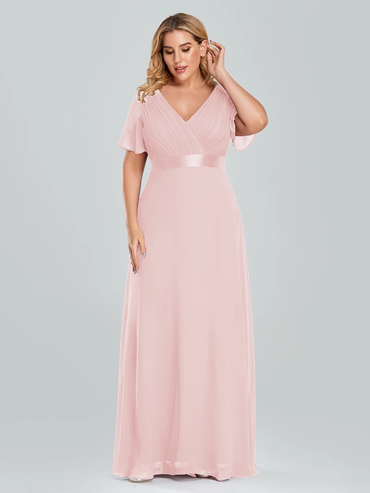 Plus Size Evening Dresses Long XUCTHHC Elegant A Line V Neck Ruffles Chiffon Formal Wedding Party Dress Robe De Soiree 2021