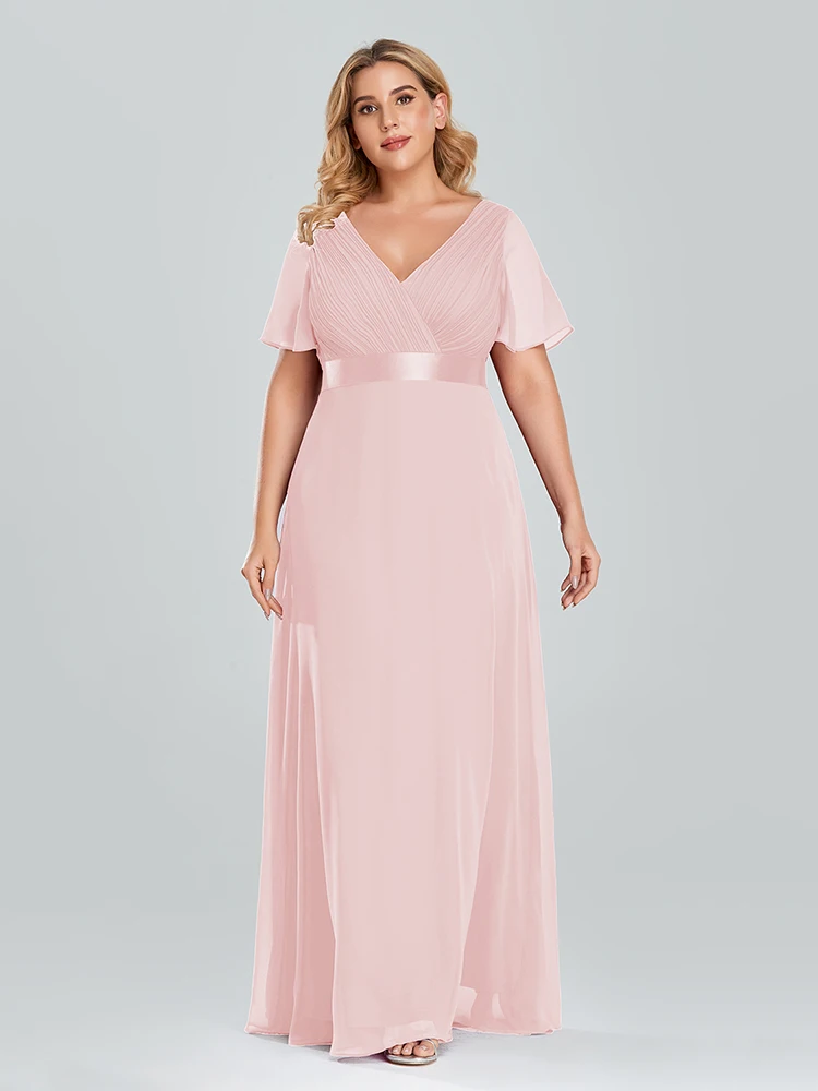 Plus Size Evening Dresses Long XUCTHHC Elegant A Line V Neck Ruffles Chiffon Formal Wedding Party Dress Robe De Soiree 2021