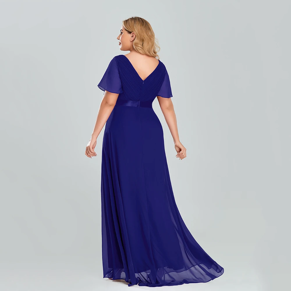 Plus Size Evening Dresses Long XUCTHHC Elegant A Line V Neck Ruffles Chiffon Formal Wedding Party Dress Robe De Soiree 2021