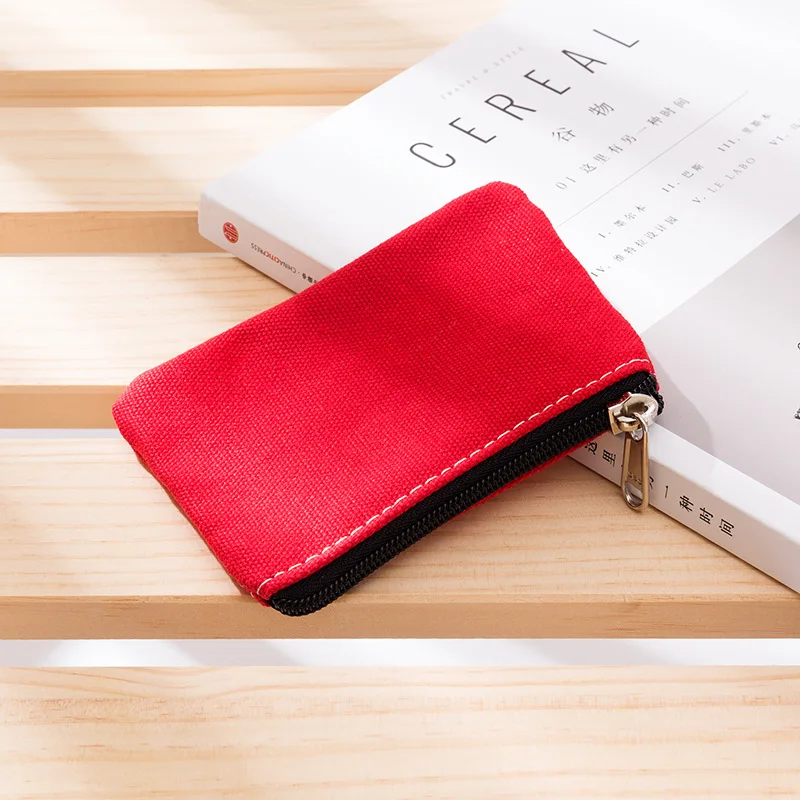 DIY Plain Canvas Cotton Bag Pure Zipper Coin Key Bag Money Pocket Women Men Hand-held Coin Purse Small Wallet Kid