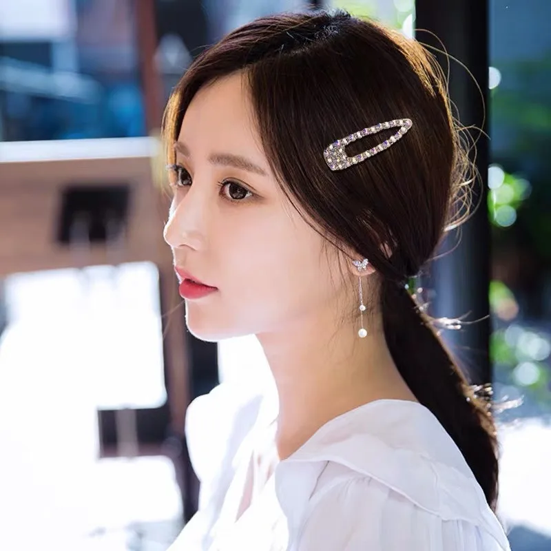 Korea Shiny Rhinestones Hair Clips Women Crystal Hairpin Geometric Waterdrop Imitiation Pearl Hair Accessories Girl Dropshipping