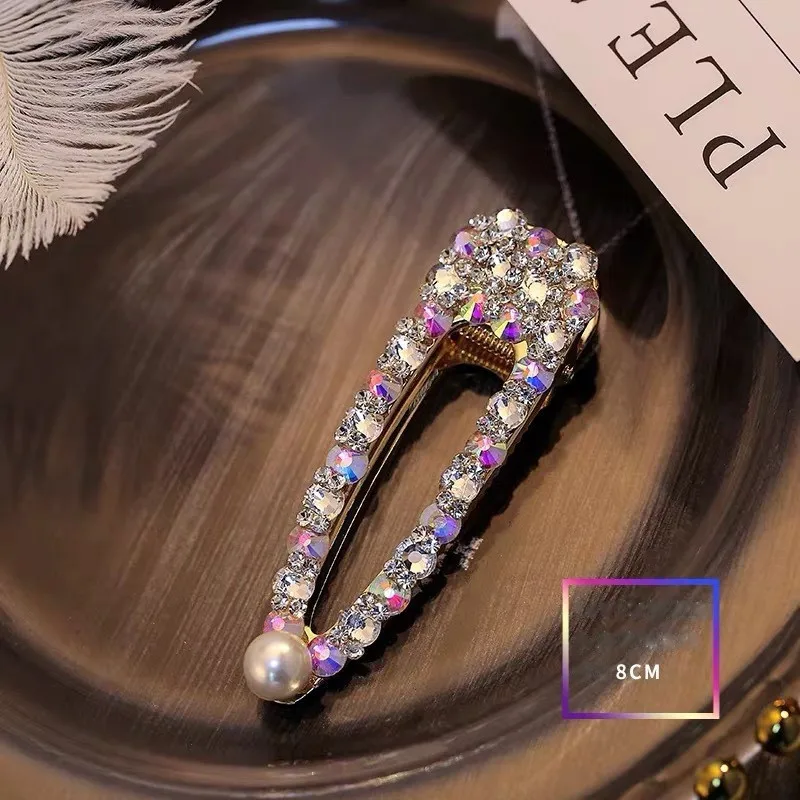 Korea Shiny Rhinestones Hair Clips Women Crystal Hairpin Geometric Waterdrop Imitiation Pearl Hair Accessories Girl Dropshipping