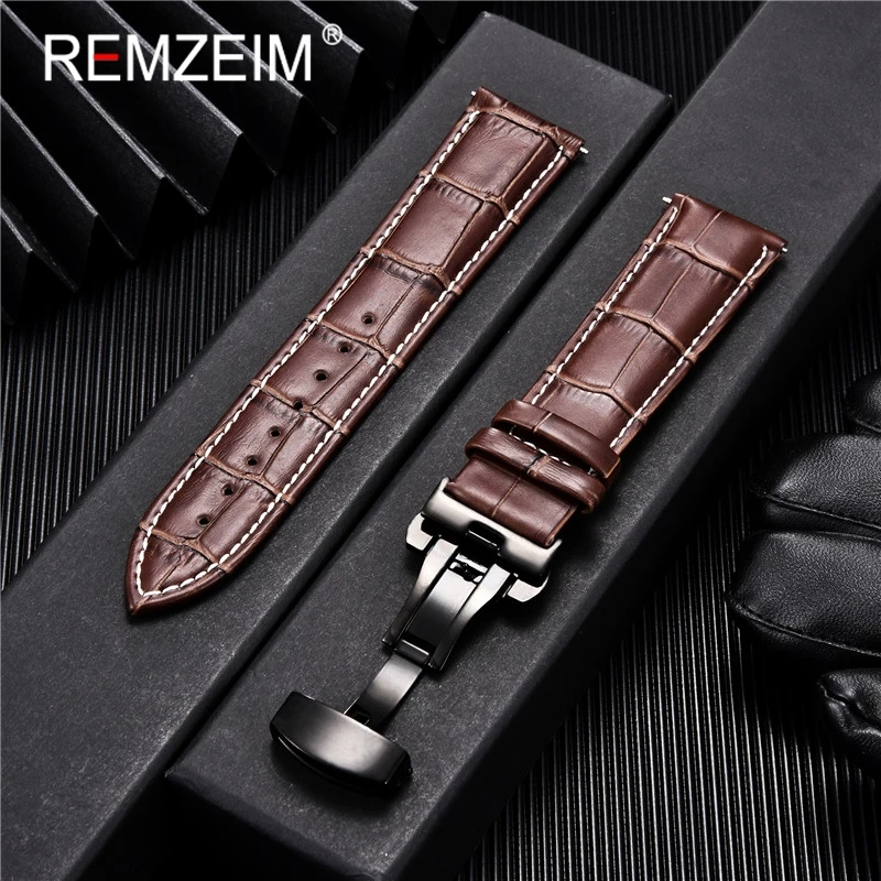 Genuine Leather Watchband Calfskin Men Women Replace Watch Band 18mm 20mm 22mm 24mm With Butterfly Buckle Watch Strap