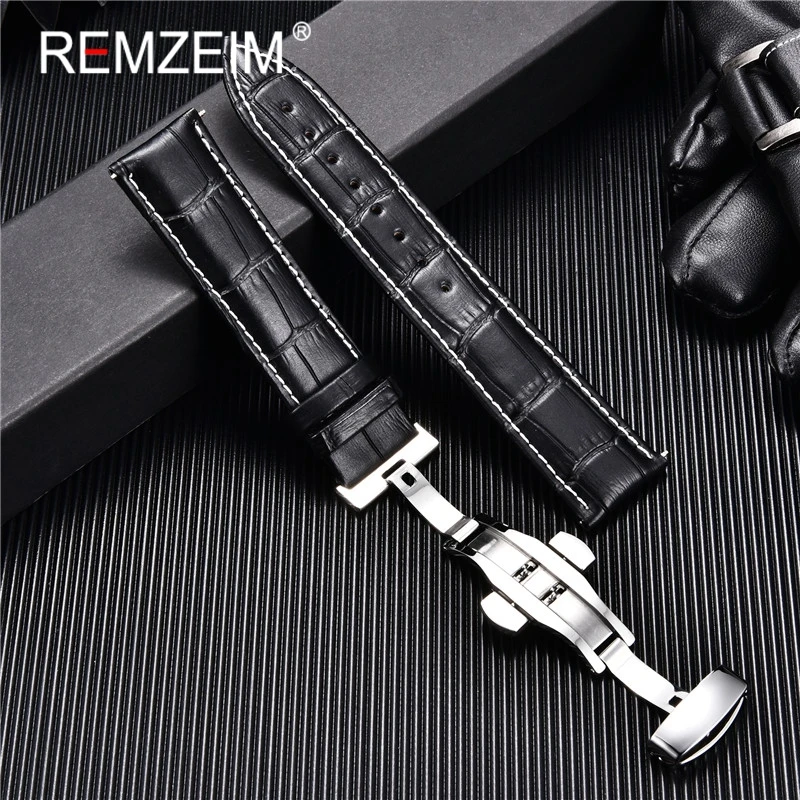 Genuine Leather Watchband Calfskin Men Women Replace Watch Band 18mm 20mm 22mm 24mm With Butterfly Buckle Watch Strap