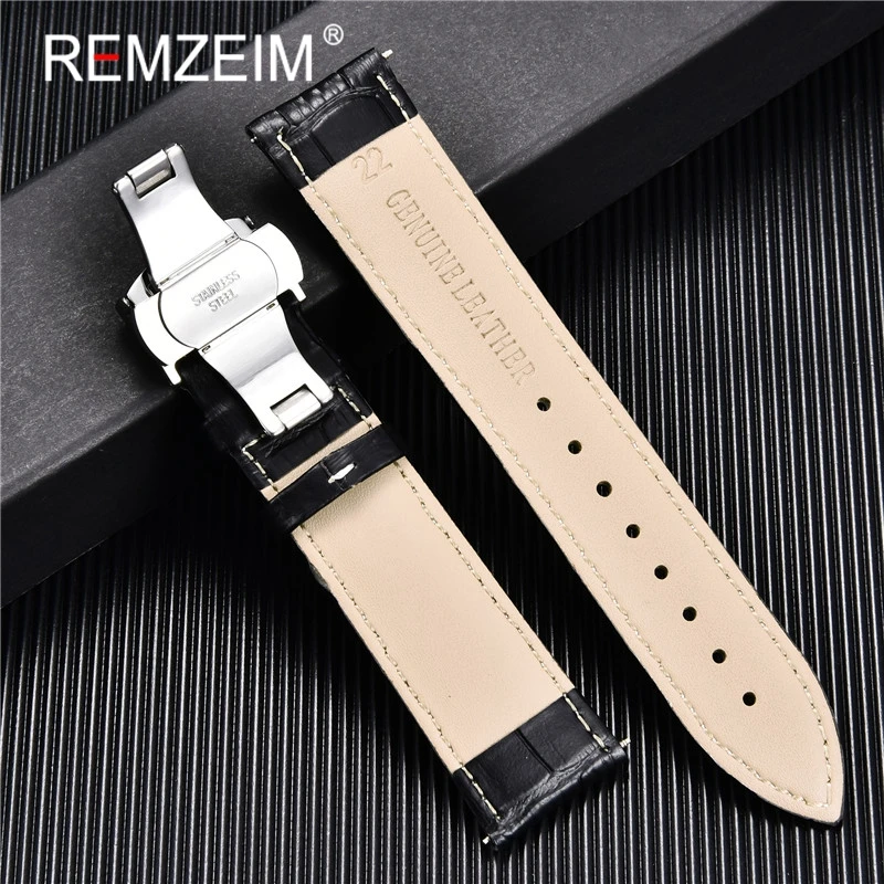 Genuine Leather Watchband Calfskin Men Women Replace Watch Band 18mm 20mm 22mm 24mm With Butterfly Buckle Watch Strap