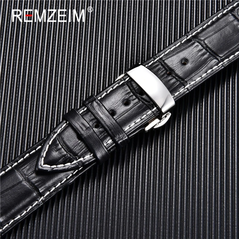 Genuine Leather Watchband Calfskin Men Women Replace Watch Band 18mm 20mm 22mm 24mm With Butterfly Buckle Watch Strap