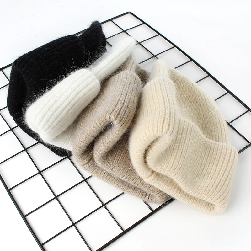 VISROVER 9 Colors Unisex Solid Color Real Rabbit Fur Beanies Winter Hat For Woman Knit Bonnet Acrylic Woman Autumn Warm Skullies
