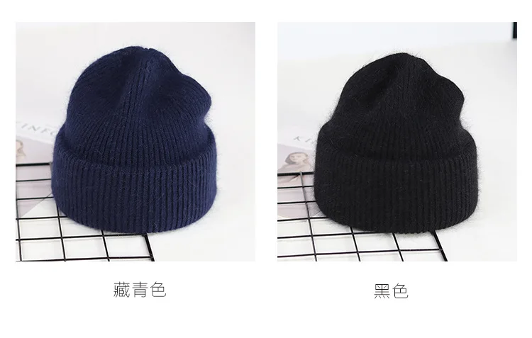 VISROVER 9 Colors Unisex Solid Color Real Rabbit Fur Beanies Winter Hat For Woman Knit Bonnet Acrylic Woman Autumn Warm Skullies