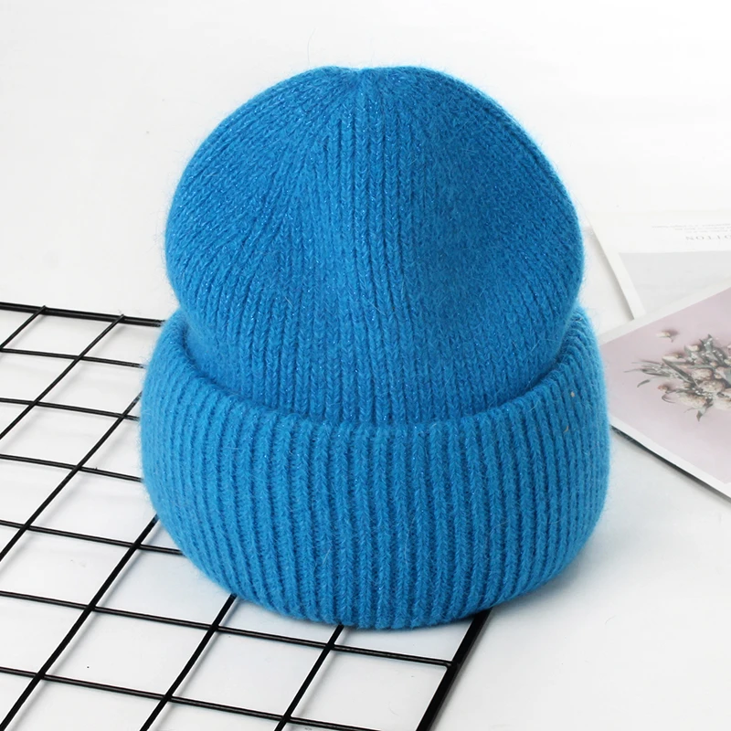 VISROVER 9 Colors Unisex Solid Color Real Rabbit Fur Beanies Winter Hat For Woman Knit Bonnet Acrylic Woman Autumn Warm Skullies