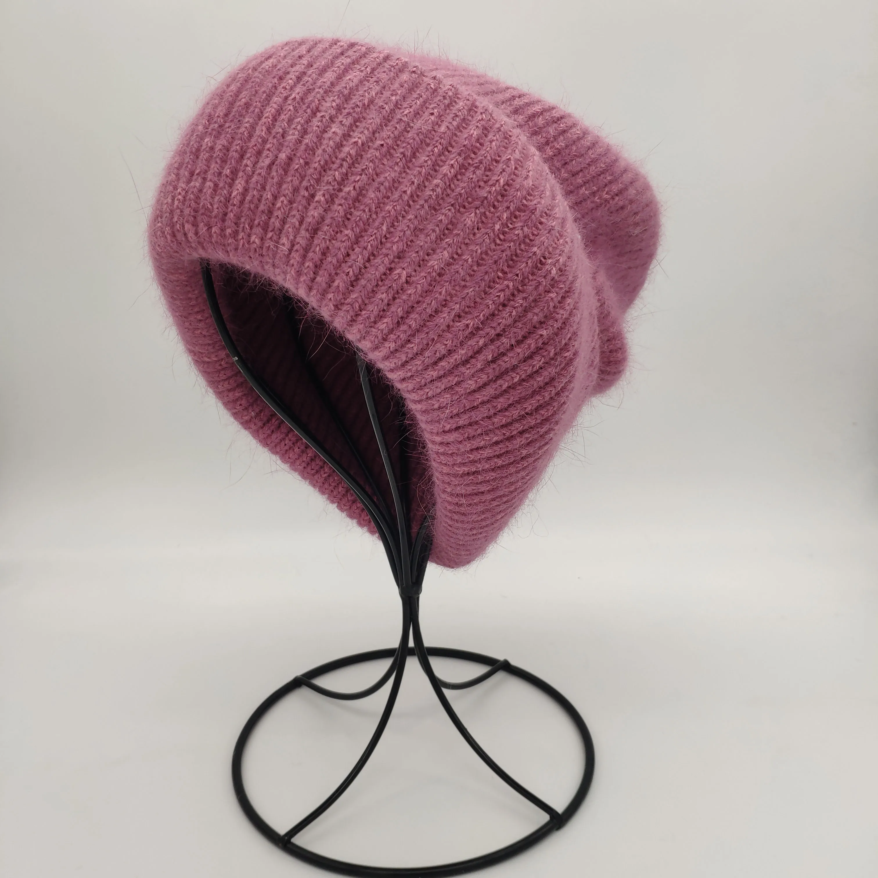 VISROVER 9 Colors Unisex Solid Color Real Rabbit Fur Beanies Winter Hat For Woman Knit Bonnet Acrylic Woman Autumn Warm Skullies