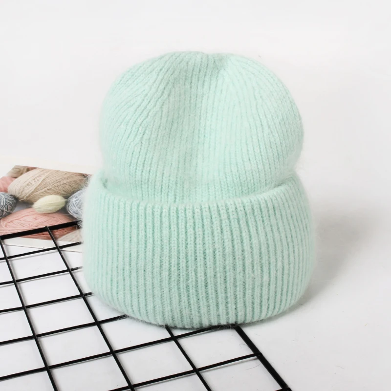 VISROVER 9 Colors Unisex Solid Color Real Rabbit Fur Beanies Winter Hat For Woman Knit Bonnet Acrylic Woman Autumn Warm Skullies