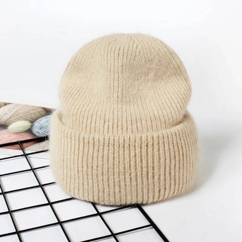 VISROVER 9 Colors Unisex Solid Color Real Rabbit Fur Beanies Winter Hat For Woman Knit Bonnet Acrylic Woman Autumn Warm Skullies