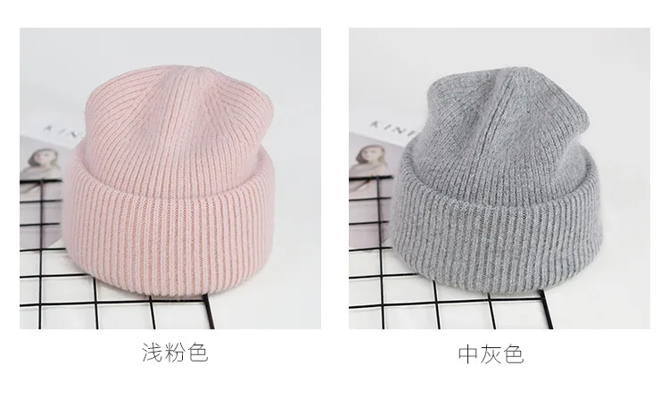 VISROVER 9 Colors Unisex Solid Color Real Rabbit Fur Beanies Winter Hat For Woman Knit Bonnet Acrylic Woman Autumn Warm Skullies
