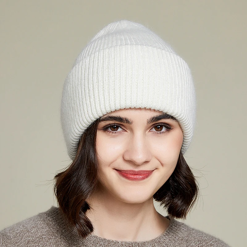 VISROVER 9 Colors Unisex Solid Color Real Rabbit Fur Beanies Winter Hat For Woman Knit Bonnet Acrylic Woman Autumn Warm Skullies